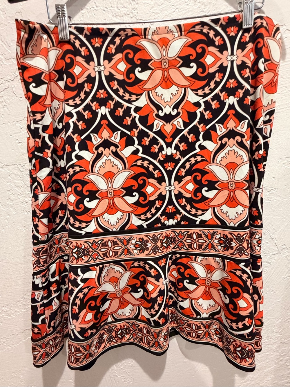 New York & Company Orange, Black & Cream Floral Print Skirt